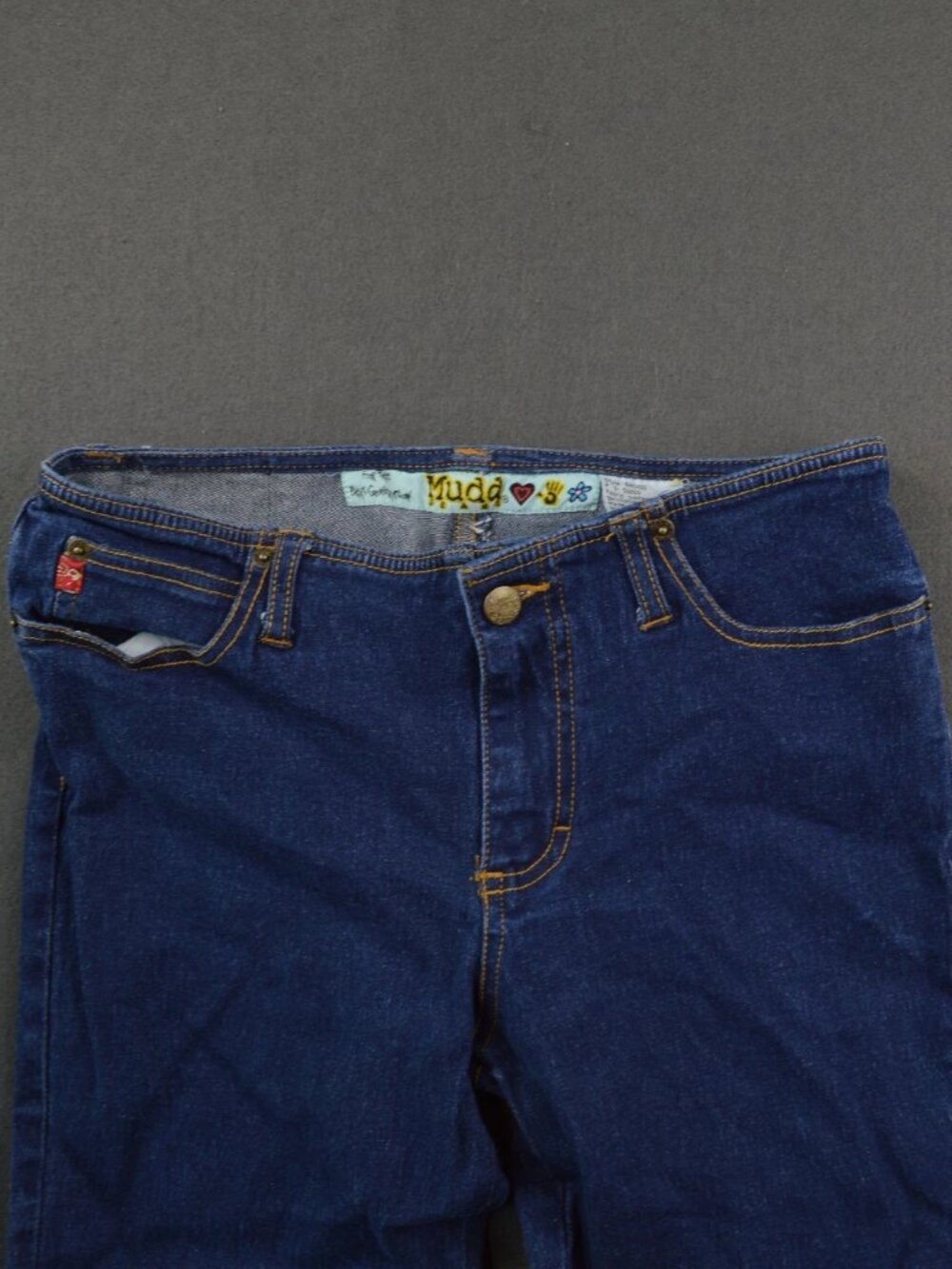 Vintage Y2K Mudd Womens Dark Blue Denim Flared Jeans Stretch Side Lace Up Size 7 - Picture 2 of 8